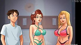 야외에서 알몸으로 신음하며 키스하는 대학생 베이비들, 병 돌리며 큰 자지 사정