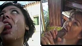 Pretty girl sucking cock for messy facial