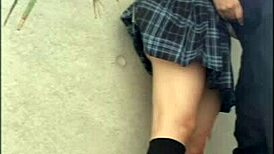 Amateur Japanese Girl Hiding for Boyfriend's Blowjob, Then Moaning in Doggy