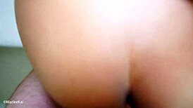 Asian girlfriend bends over for hardcore doggystyle creampie