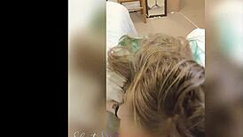 Young 18+ secretary with big tits and tattoo begs for her job with teasing blowjob at work