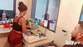 In The Kitchen Where All The Fucking Started With Myllena Rios And Her Ebony Brunette Lesbian Cumshot