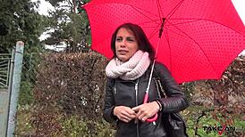 French girl rides stranger's cock in van with deepthroat and tight pussy