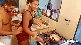 In The Kitchen Where All The Fucking Started With Myllena Rios And Her Ebony Brunette Lesbian Cumshot