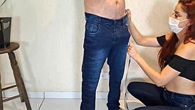 Naughty Seamstress Eyes Client's Cock in Intense Blowbang Bukkake Reality