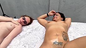 Friend's husband fucks us sunbathing.