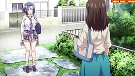 Hairless girl licks shaved pussy in hentai episode 1