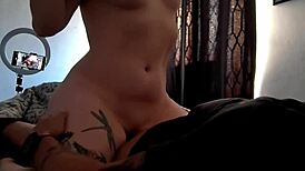 Latina wife shows husband riding lover on video call