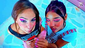 Hot Blowjobs From Two Kneeling Latinas!