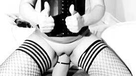 Retro 1920s shaved pussy slut explores toys in lingerie