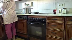 Stepmother’s Hairy Pussy Open for Kitchen Action