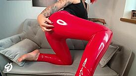 Red Leather Leggings Fetish Webcam Session