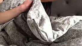 asian brunette real girl plays with dildo on shaved pussy and tattoo