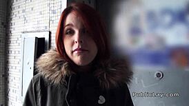 spanish redhead amateur in public flashing titties