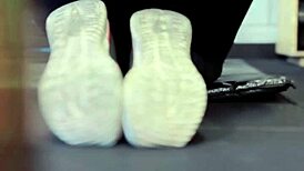 training in my gym, got sweaty and wet on legs in public