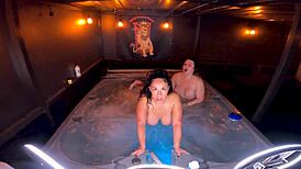 steamy hot tub threesome with queen rogue and mandi may