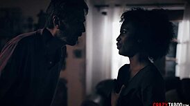 Ebony teen 18+ licks tits in hardcore interracial sex.