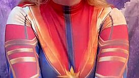 Captain Marvel Rides Ebony Dildo in Wild Cosplay Action. Can't Stop Watching!