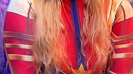Captain Marvel Rides Ebony Dildo in Wild Cosplay Action. Can't Stop Watching!