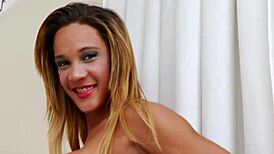 Ebony Transsexual in Heels Tugs Her Big Cock