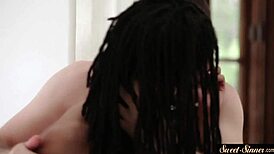 Classy ebony teen in bathroom storyline