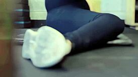 training in my gym, got sweaty and wet on legs in public
