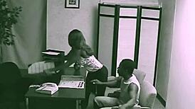 black couple sneaks quick office fuck today