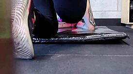 training in my gym, got sweaty and wet on legs in public