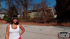 Bubble butt teen sucks tattooed thug's cock hard