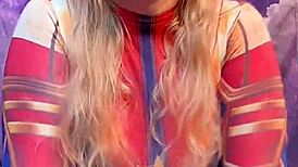 Captain Marvel Rides Ebony Dildo in Wild Cosplay Action. Can't Stop Watching!