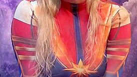 Captain Marvel Rides Ebony Dildo in Wild Cosplay Action. Can't Stop Watching!