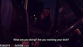 cheating big tits babe in stockings, picked up for van banging by stranger