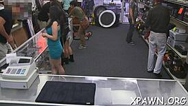 Girl Sucks Cock Sloppily In Shop!