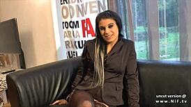 Damn! Pretty French Slut Analyzed Hard and Jizzed on Casting Couch!