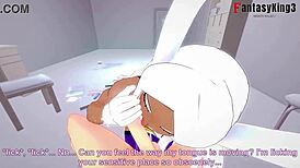 Rumi Usagiyama Mirko delivers a steamy POV blowjob in Boku No Hero scene.