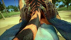 In the wildlife scene, a tiger makes a lizard cum multiple times through intense blowjob and assfucking