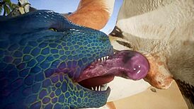 In the wildlife scene, a tiger makes a lizard cum multiple times through intense blowjob and assfucking