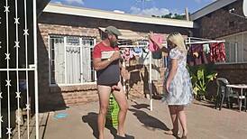 hey, wanna see outdoor fucking while stripping off laundry?