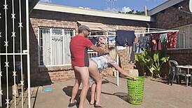 hey, wanna see outdoor fucking while stripping off laundry?