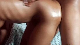 raw fuck! this second year biology student screams as her narrow ass gets oiled and pounded!