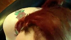 Fat B eagerly sucks cock, he cums on her cookies