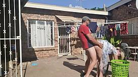 hey, wanna see outdoor fucking while stripping off laundry?