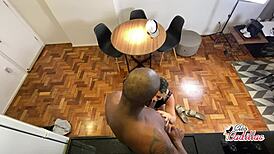 Cleo cadillac buried by big cock in kitchen.