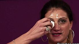 Flirty Honey Receives Jizz Load on Face and Eats Cum