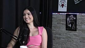 karen gonçalves starts with sheer red lingerie in FIRST MÉNAGE EXPERIENCE with amateurs