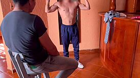 Straight twink from gym strips naked for photo session, gets his gorgeous cock sucked.