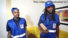 Tight Lesbian Licks Big Natural Tits in Delivery Scene