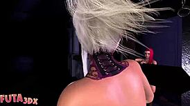 big tittied redhead massages futa cock with foot