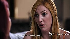 bbw pulls uno reverse card on nosy neighbor with cheating lesbian fun