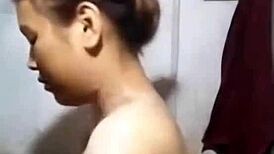 asian student bathing in shower